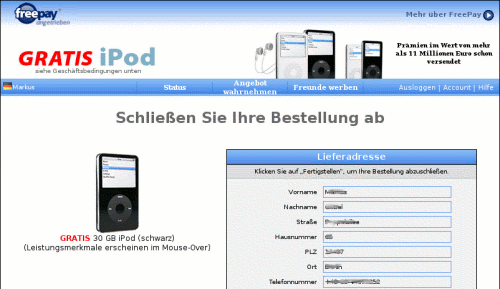 Freepay (Laptop kostenlos): iPod bestellen